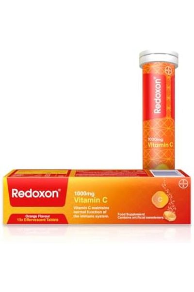 Redoxon أقراص فيتامين سي الفوارة بنكهة البرتقال "معزز المناعة" من ريدوكسون - 1 جرام من حمض الأسكوربيك،