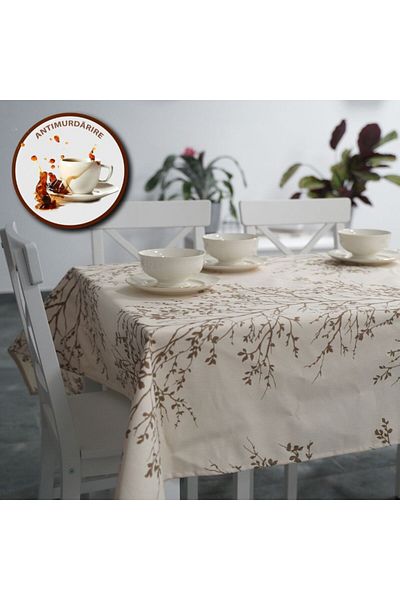 Pucioasa Teflon-coated cotton tablecloth, 120x160cm, brown twigs