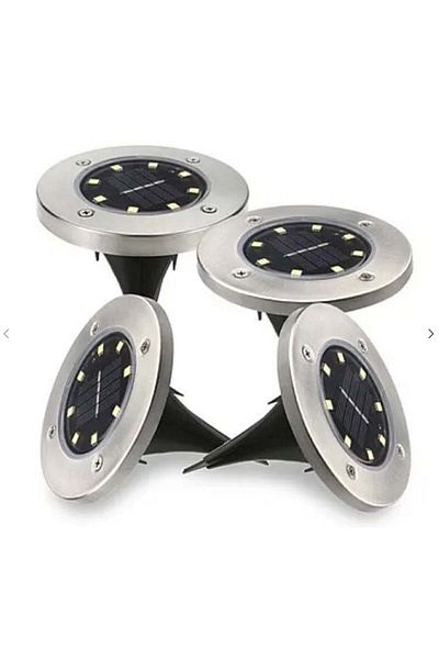 divendi-ro Set of 4 Silver Metallic Solar Garden Disk Lights for Garden