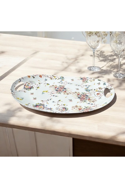 Lagom Desenli Oval Melamin Tepsi 53x35 cm – Kırılmaz, Dayanıklı Sunum Tepsisi