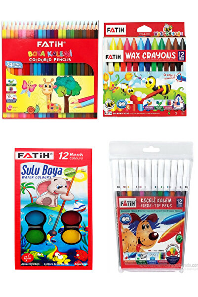 Fatih 24'Lü Kuru Boya + Fatih 12'Li Jumbo Mum Boya + Sulu Boya + Keçeli Kalem / 60 Parça Set