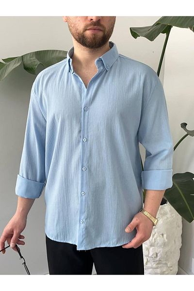 MODA Baby Blue Half Oversize Summer Shirt