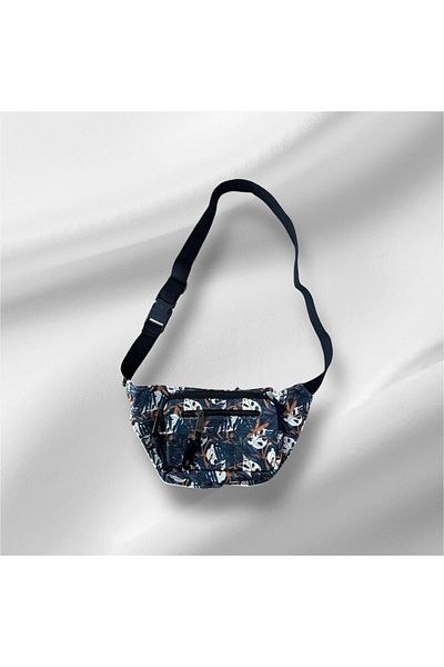MDLİFE HOME Tropical Patterned Waterproof Waist and Shoulder Bag – Navy Blue Unisex Crossbody Bag