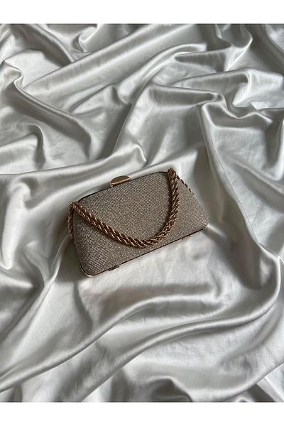 Mia Collection Βραδινό φόρεμα λέιζερ Μοντέλο Τσάντα αρραβώνων γάμου Χρυσή
