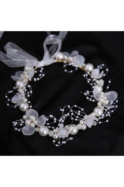 KERNOWSUN Adjustable Artificial Flower Crown KERNOWSUN - Floral and Leaves, White - For Kids and Adults