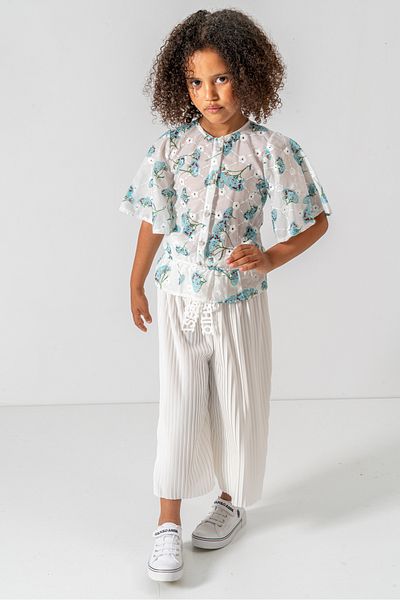 DFN Capri Pleated Trousers Scalloped/Embroidered Blouse/Shirt Gakım
