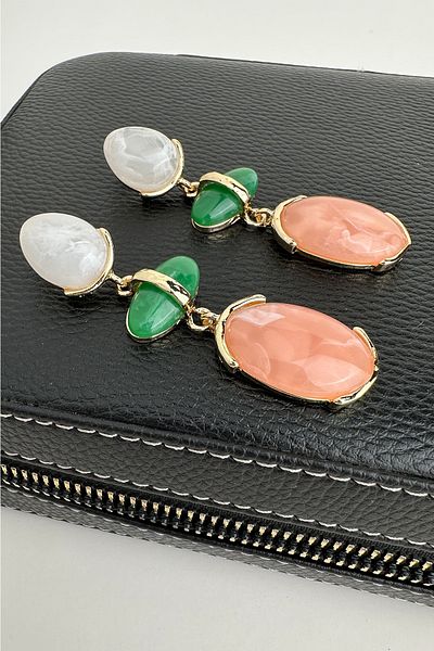 Modex Colored Oval Stone Dangle Earrings (7cm)