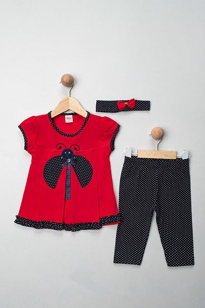 Trend Baby Kids Girl's Ladybug Tshirt Leggings Summer Set (with Hairband Gift) 9-12-18-24 Months Options