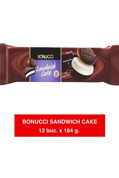 Mert BONUCCI Sandwich Cake – Cake with cocoa base, chocolate glaze and cream 184g x 12 pieces