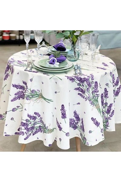 Pucioasa Teflon-coated cotton tablecloth, round, diameter 160cm, lavender