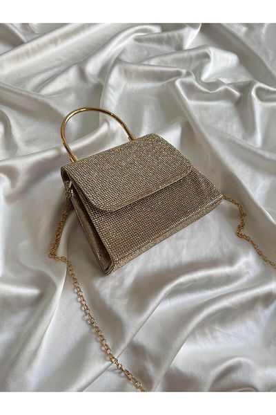 Mia Collection Χρυσό βραδινό φόρεμα Μοντέλο Τσάντα αρραβώνων Χρυσή
