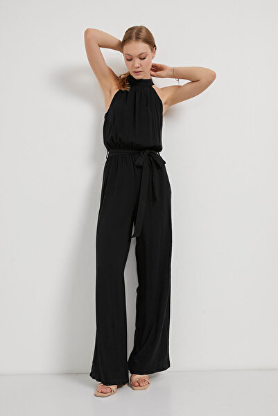 Arma Life Kadın Boyun Bağlamalı Kolsuz Desenlı Siyah Tulum