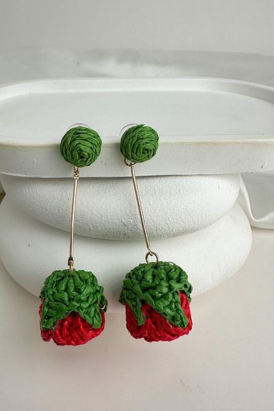Modex Green Leaf Mesh Dangle Rose Earrings (8cm)