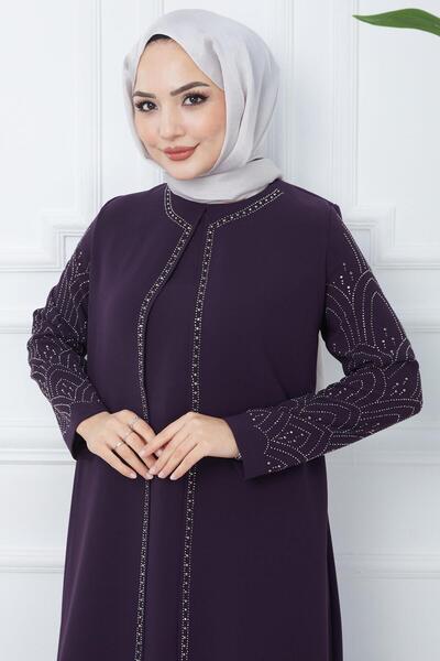 SENSTIL Φόρεμα Μητέρας Μεγάλου Μεγέθους με Πέτρες Μωβ SS2349