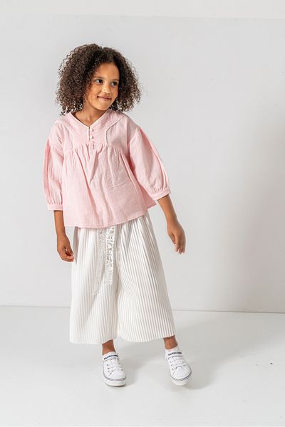 DFN Capri Pleated Trousers Scalloped/Embroidered Blouse/Shirt Gakım