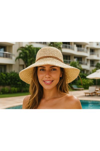 MYZİ STORE Women's Summer Wide Brim Straw Beach Hat (Size Adjustable)