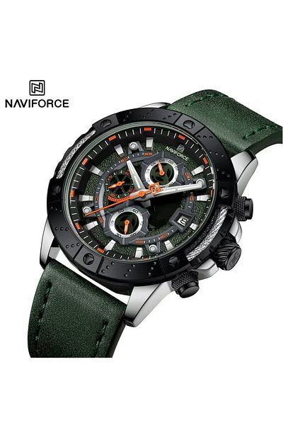 Naviforce Stylish Chronograph Watch for Men with Premium Leather Strap Luminous Hands Multi Function