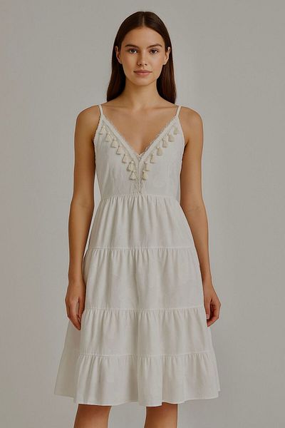 Olea Women's Rope Strap V-Neck Tassle Dress
