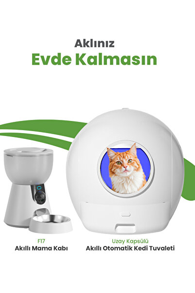 els pet Premium Akıllı Kedi Seti – Uzay Kapsülü Otomatik Kedi Tuvaleti + Otomatik Mama Kabı
