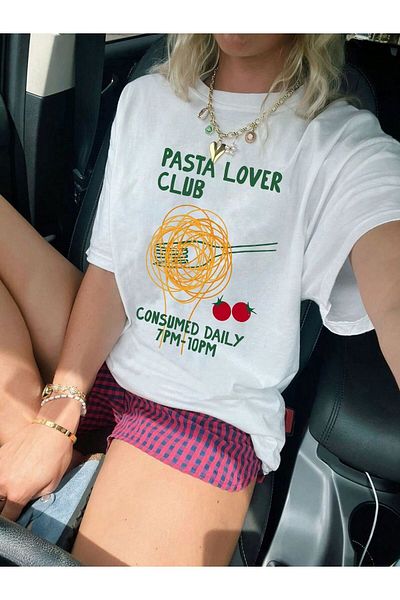 VOICTEC Women's Oversize Cake Lover Club Printed Crew Neck T-Shirt