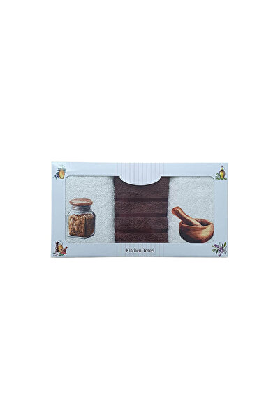 Mira Home 3 Lü Kahve Baskılı %100 Pamuklu Mutfak Havlusu 30 X 50 Cm Kırmızı