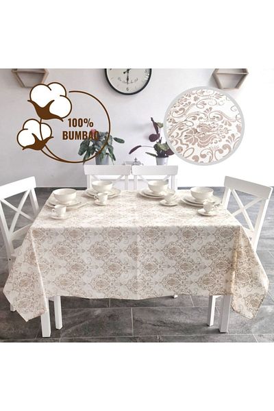 Pucioasa Teflon-coated cotton tablecloth, 120x160cm, beige baroque pattern