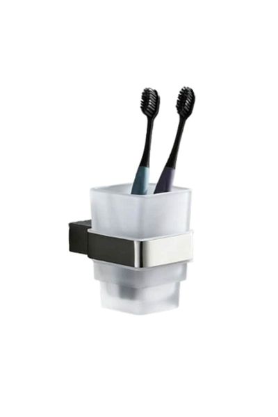 LUXXO Silver shiny metal holder for toothbrush and toothpaste glass, stainless steel anti-corrosive, mount