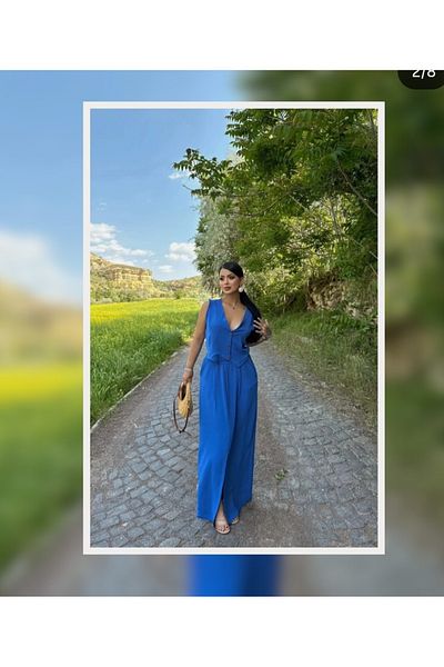 atelyu set de vestă cu fustă albastră pentru femei