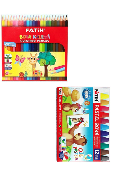 Fatih 24-Piece Dry Crayons + Fatih 12-Piece Pastel Crayons / 36-Piece Set