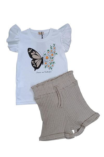 Kamex Butterfly Printed Ribbed Shorts Girl's Suit