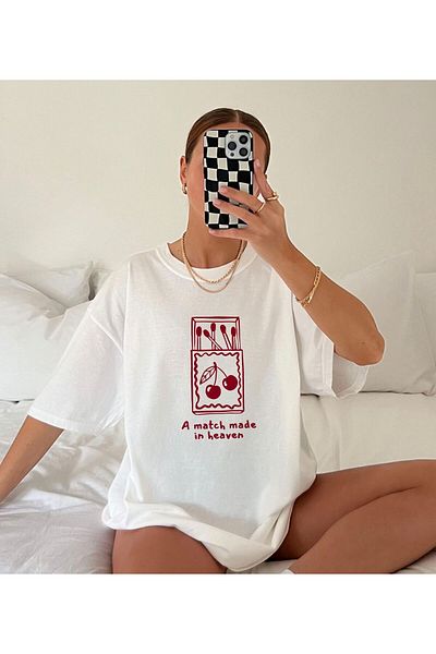 VOICTEC Women's Oversize Cake Lover Club Printed Crew Neck T-Shirt