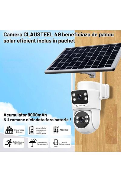 CLAUSTEEL 2in1 surveillance camera with solar panel, 4G SIM connection, 6MP ULTRA HD, 8000 mAh