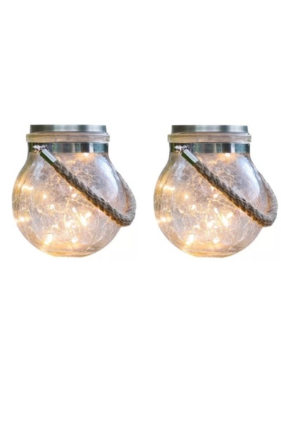 divendi-ro Set 2 x Lampă solară decorativă tip borcan, design modern, lumină caldă, sticlă - transparentă