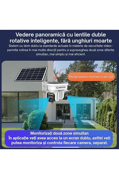 CLAUSTEEL 2IN1 Professional Surveillance Camera with Solar Panel, 4G SIM connection, 8 MP, 8000 mAh