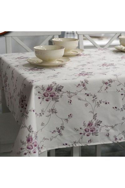 Pucioasa Teflon-coated cotton tablecloth, round, diameter 160cm, purple floral pattern