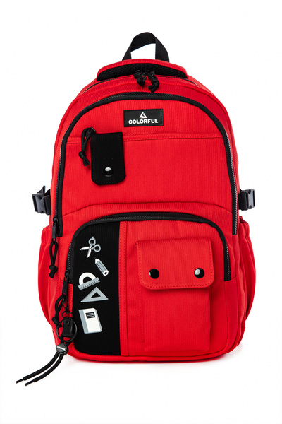 Colorful Roll Backpack Red - School Bag with Laptop Compartment Elementary School - Middle School - High School