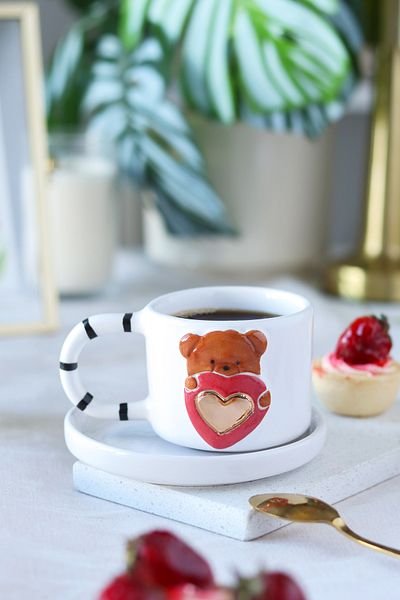 ada mia seramik 24K Gold Decorated Ceramic Mug with Handmade Teddy Bear Figure 170ml