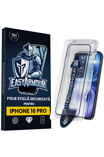 EasyArmour Set 2 Folii Sticla Securizata pentru iPhone 16 Pro, Aplicare Usoar...