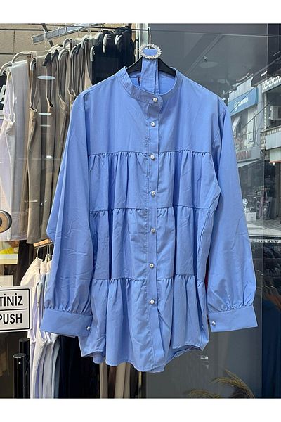 MODA AKGÜN Belted Fold Buttons Stone Detail Princess Shirt