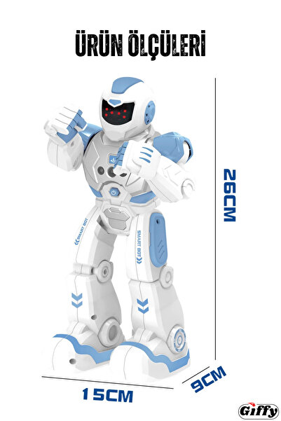 giffy Oyuncak Uzaktan Kumandalı ve El Sensörlü Şarjlı Led Işık Moonwalk Yürüyen Akıllı Robot 19 Fonksiyon