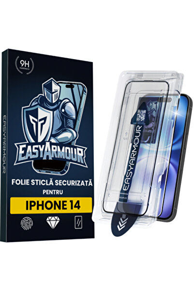 EasyArmour Set 2 Folii Sticla Securizata pentru iPhone 14, Aplicare Usoara, P...