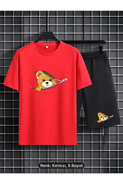 YOHO SPORT Medved sa rajsferšlusom Štampano crveno-crni unisex letnji T-shirt...