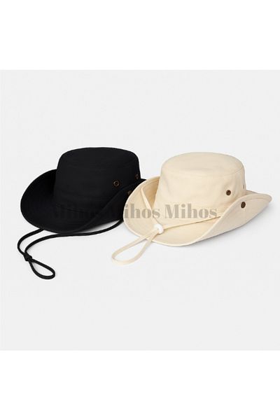 Mihos 2-Piece Safari Hat Beige-Black – Adjustable, Breathable Fabric, Unisex Summer Hat |