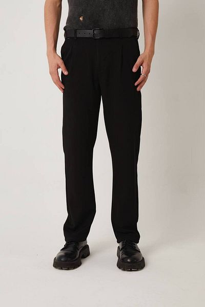 Fandr Store Black Men's Pleated Elastic Waist Baggy Fit Fabric Trousers