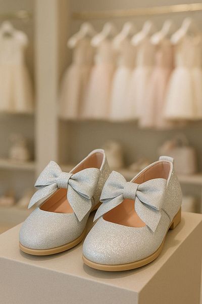 SIRRI Girl's Clara Bow Glitter Ballerina Shoes