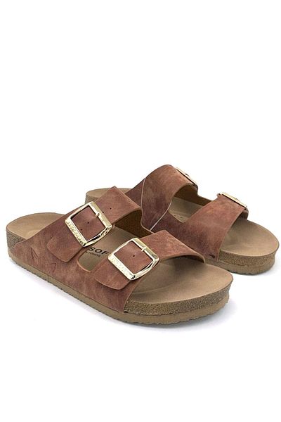 KİNDEP Kindep Fly Soft Double Buckle S902 Unisex Slippers Taba
