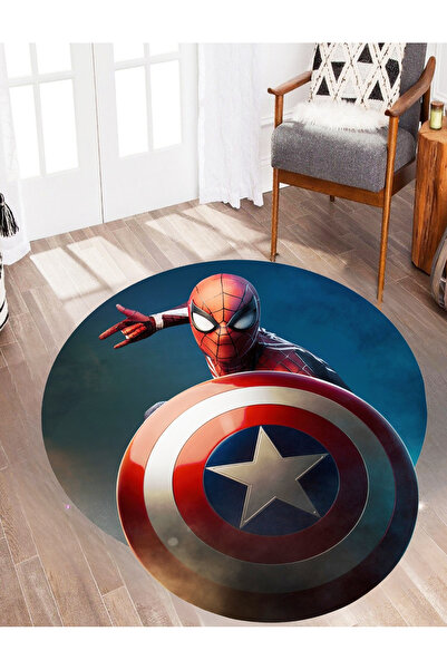 Emiroğlu 3D Kaptan Amerika Kalkanlı Marvel Halı – Süngerli Yüzey, Kaymaz Taban, Makinede Yıkanabilir