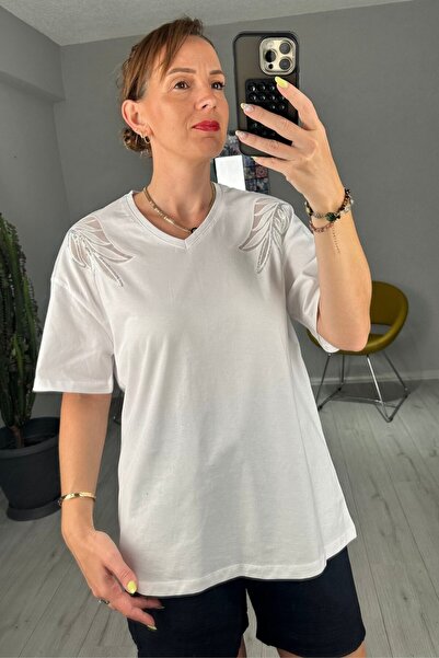 lady special Tricou cu decolteu în V cu detaliu de aripă