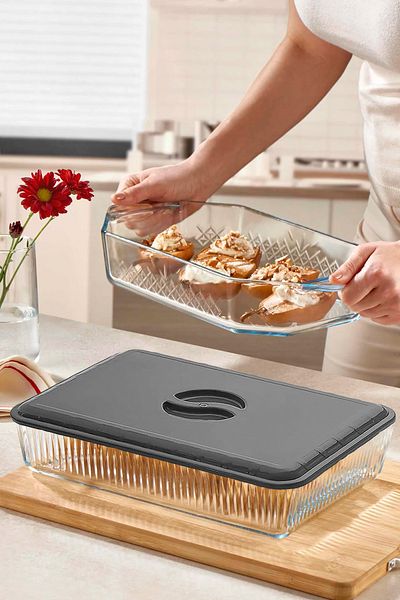 omilife 2Pcs Grey Color Rectangle Pyrex Lid Durable Plastic Food Storage Transport Lid