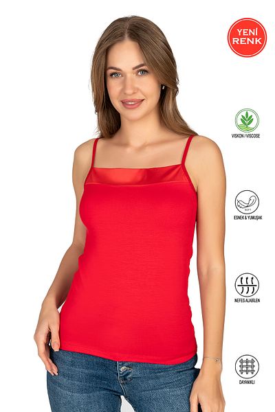 ÖZKAN underwear Özkan 2041 Women's Premium Fabric Viscose Collar Satin Detailed Flexible Soft Thin Strap Undershirt